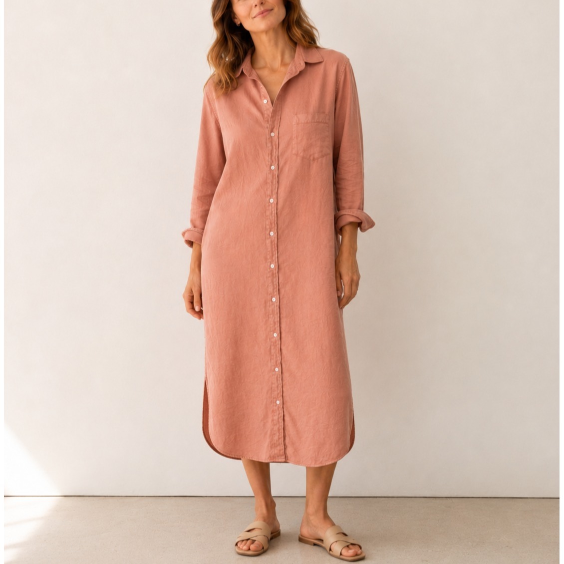 Frank & Eileen Rory Shirt Dress Womens M Desert Cotton Button Maxi Minimalist